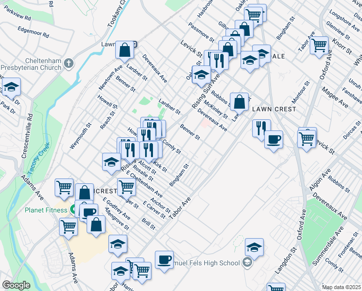 map of restaurants, bars, coffee shops, grocery stores, and more near 6014 Palmetto Street in Philadelphia
