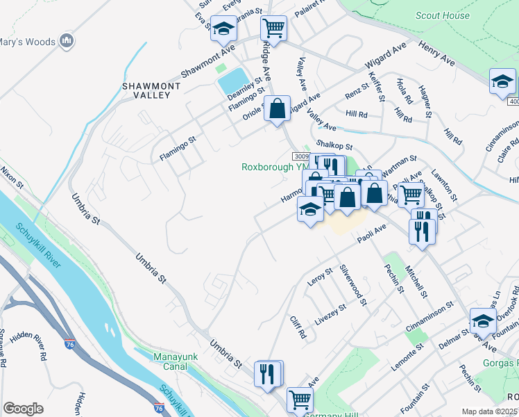 map of restaurants, bars, coffee shops, grocery stores, and more near 432 Harmon Rd in Philadelphia