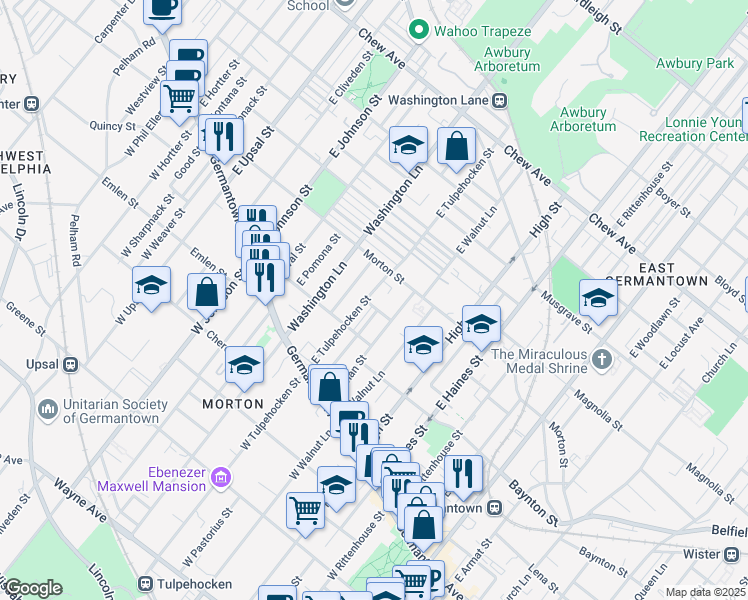 map of restaurants, bars, coffee shops, grocery stores, and more near 146 East Tulpehocken Street in Philadelphia
