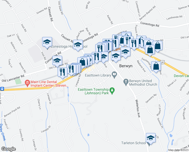 map of restaurants, bars, coffee shops, grocery stores, and more near 40 Central Avenue in Berwyn