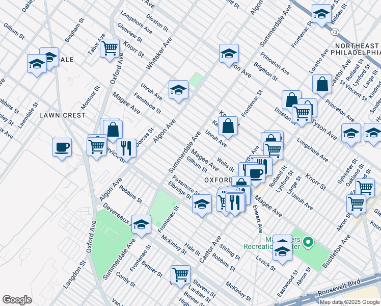 map of restaurants, bars, coffee shops, grocery stores, and more near 1208 Magee Avenue in Philadelphia
