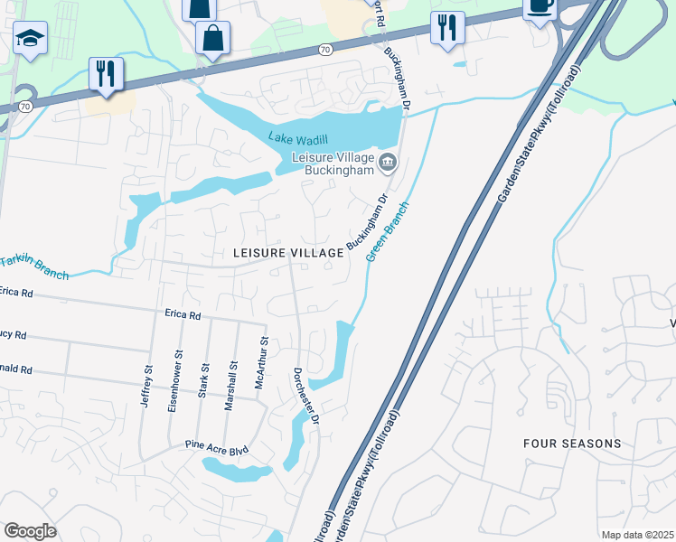 map of restaurants, bars, coffee shops, grocery stores, and more near 61 Buckingham Drive in Lakewood