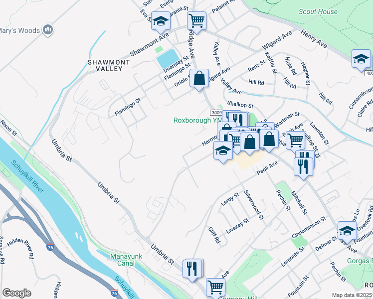 map of restaurants, bars, coffee shops, grocery stores, and more near 432 Harmon Rd in Philadelphia
