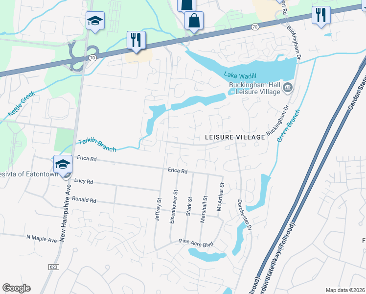 map of restaurants, bars, coffee shops, grocery stores, and more near 155A Gramercy Court in Toms River