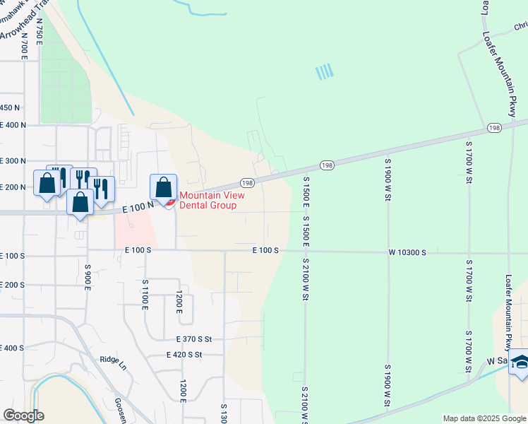 map of restaurants, bars, coffee shops, grocery stores, and more near 1461 East 100 South in Payson