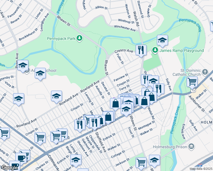 map of restaurants, bars, coffee shops, grocery stores, and more near 3335 Decatur Street in Philadelphia