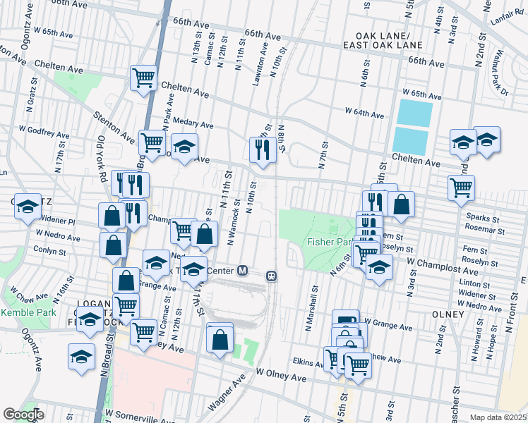 map of restaurants, bars, coffee shops, grocery stores, and more near 736R West Godfrey Avenue in Philadelphia