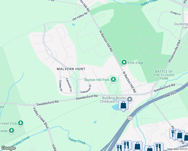 map of restaurants, bars, coffee shops, grocery stores, and more near 350 Piper Lane in Exton