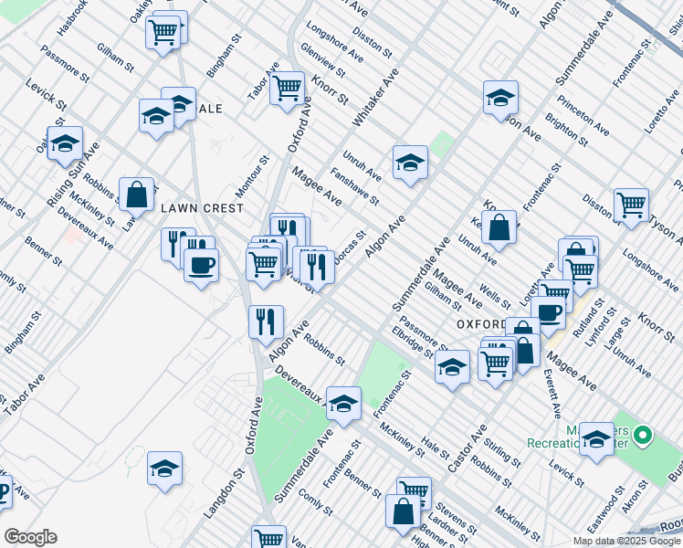 map of restaurants, bars, coffee shops, grocery stores, and more near 6426 Algon Avenue in Philadelphia