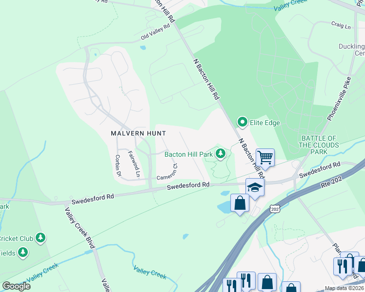map of restaurants, bars, coffee shops, grocery stores, and more near 352 Piper Lane in Exton