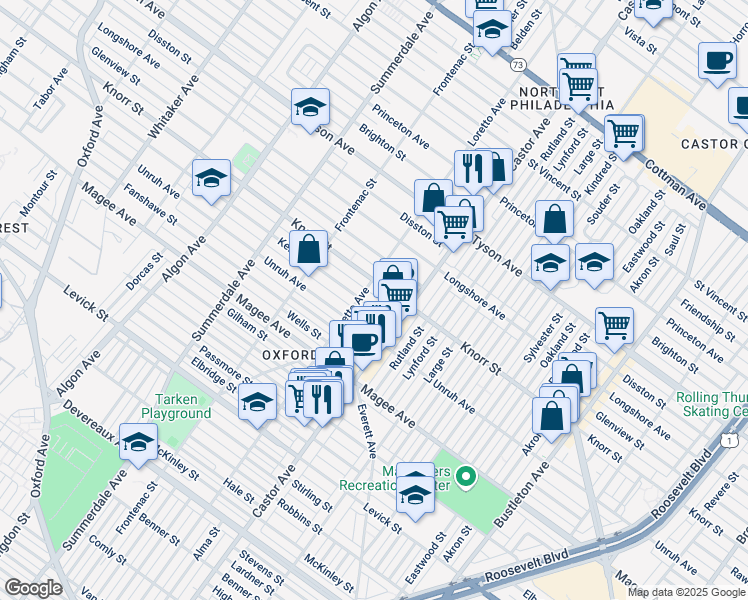 map of restaurants, bars, coffee shops, grocery stores, and more near 1413 Kerper Street in Philadelphia