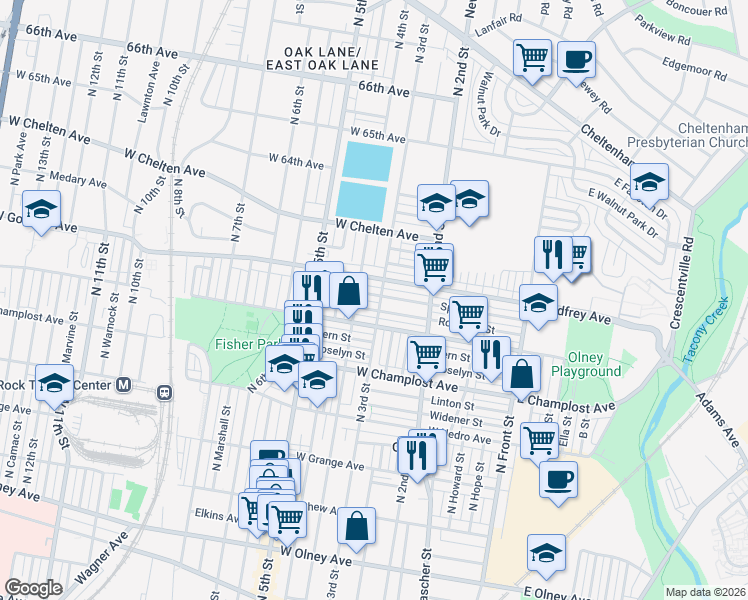 map of restaurants, bars, coffee shops, grocery stores, and more near 303 West Spencer Street in Philadelphia