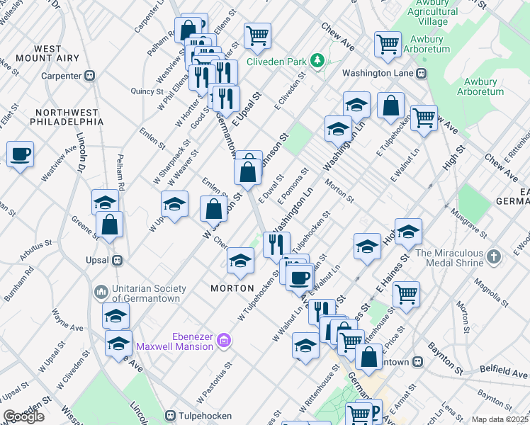 map of restaurants, bars, coffee shops, grocery stores, and more near 6330 Germantown Avenue in Philadelphia