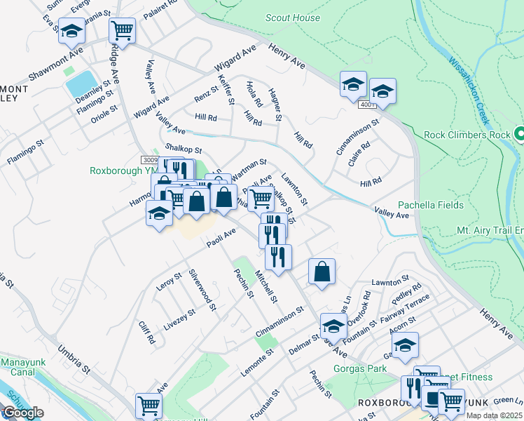 map of restaurants, bars, coffee shops, grocery stores, and more near 7026 Matthias Street in Philadelphia