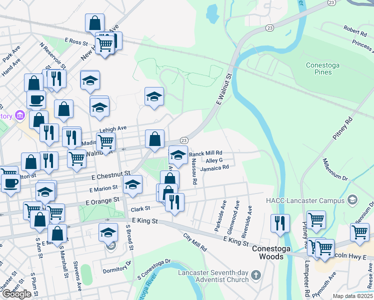 map of restaurants, bars, coffee shops, grocery stores, and more near 1035 Ranck Mill Road in Lancaster