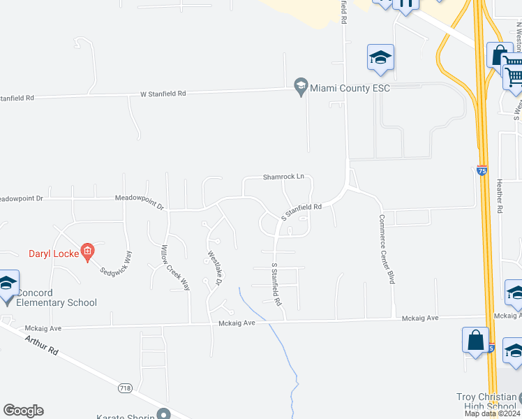 map of restaurants, bars, coffee shops, grocery stores, and more near 2332 Meadowpoint Drive in Troy