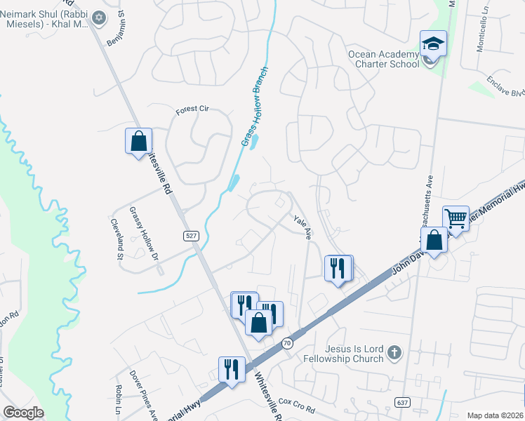 map of restaurants, bars, coffee shops, grocery stores, and more near 1108 Arlington Drive in Toms River
