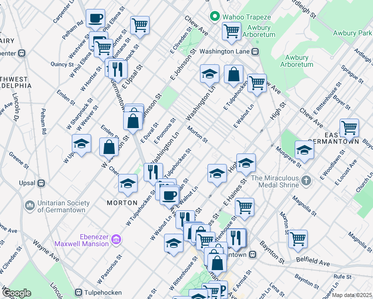 map of restaurants, bars, coffee shops, grocery stores, and more near 141 East Tulpehocken Street in Philadelphia