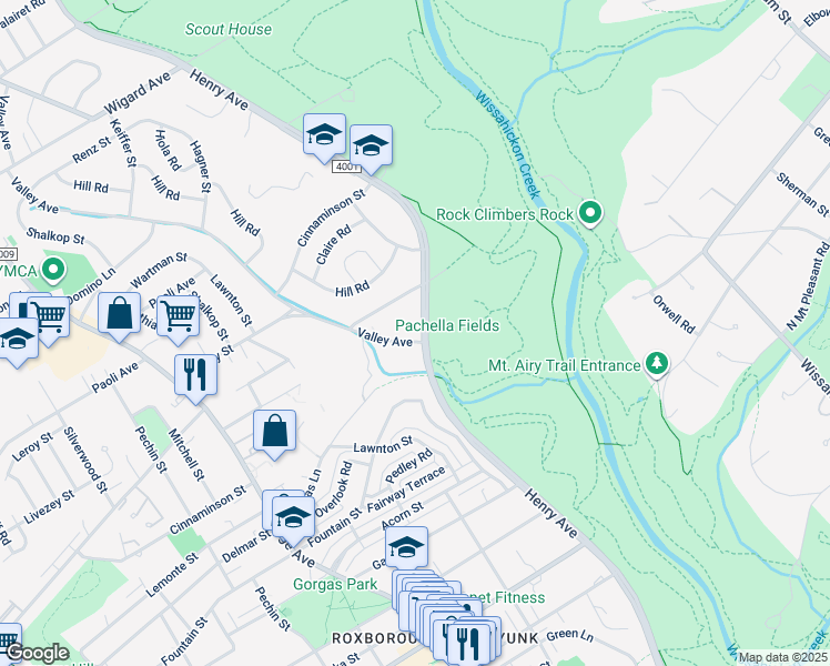 map of restaurants, bars, coffee shops, grocery stores, and more near 6804 Henry Avenue in Philadelphia