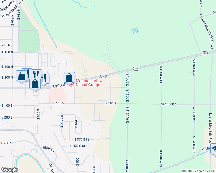 map of restaurants, bars, coffee shops, grocery stores, and more near 1347 East 50 South in Payson