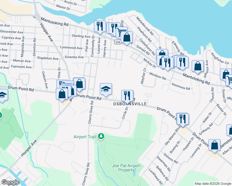 map of restaurants, bars, coffee shops, grocery stores, and more near 4 Aarons Way in Brick Township