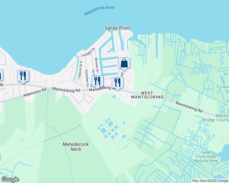 map of restaurants, bars, coffee shops, grocery stores, and more near 11 Wayne Lane in Brick Township