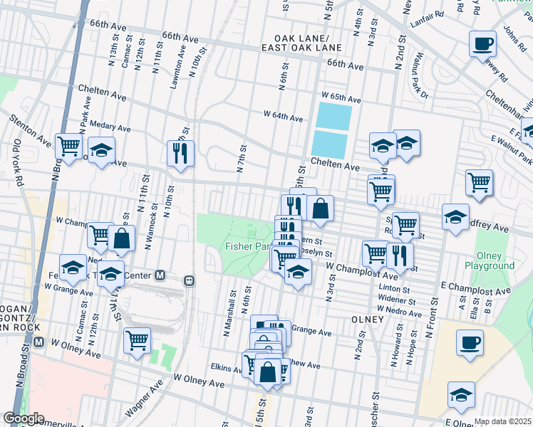 map of restaurants, bars, coffee shops, grocery stores, and more near 6113 North 6th Street in Philadelphia