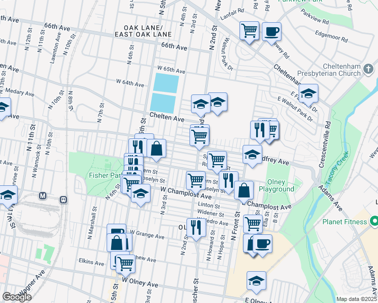 map of restaurants, bars, coffee shops, grocery stores, and more near 224 Rosemar Street in Philadelphia