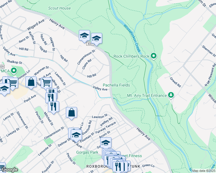 map of restaurants, bars, coffee shops, grocery stores, and more near 6806 Henry Avenue in Philadelphia