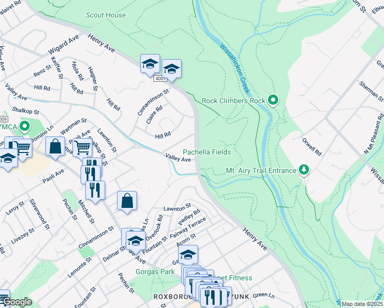 map of restaurants, bars, coffee shops, grocery stores, and more near 6806 Henry Avenue in Philadelphia