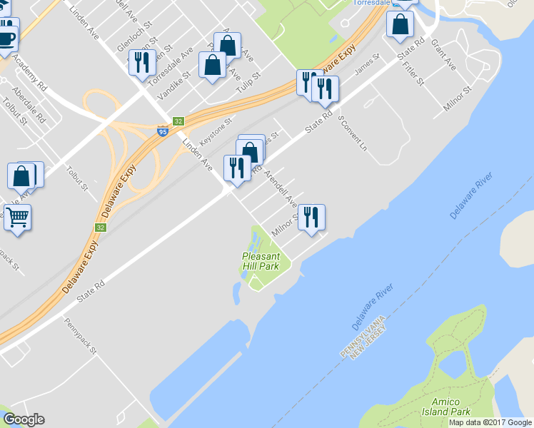 map of restaurants, bars, coffee shops, grocery stores, and more near 9214 Cambridge Street in Philadelphia
