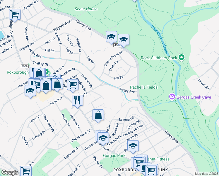 map of restaurants, bars, coffee shops, grocery stores, and more near 7028 Valley Avenue in Philadelphia