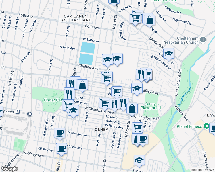 map of restaurants, bars, coffee shops, grocery stores, and more near 198 West Godfrey Avenue in Philadelphia