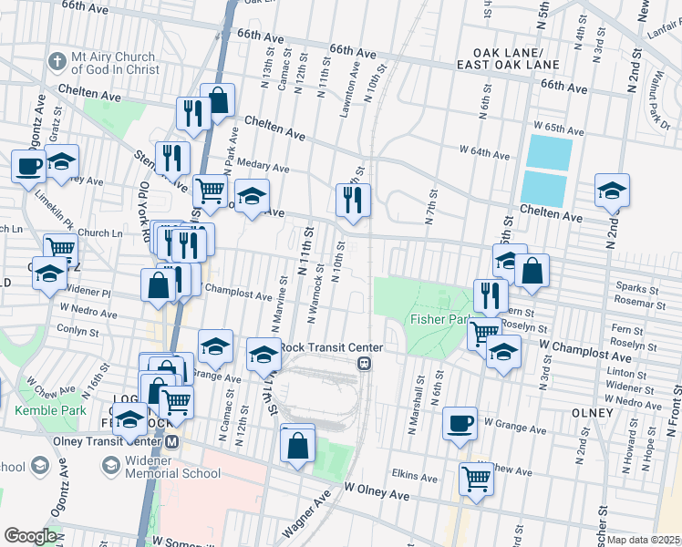 map of restaurants, bars, coffee shops, grocery stores, and more near in Philadelphia