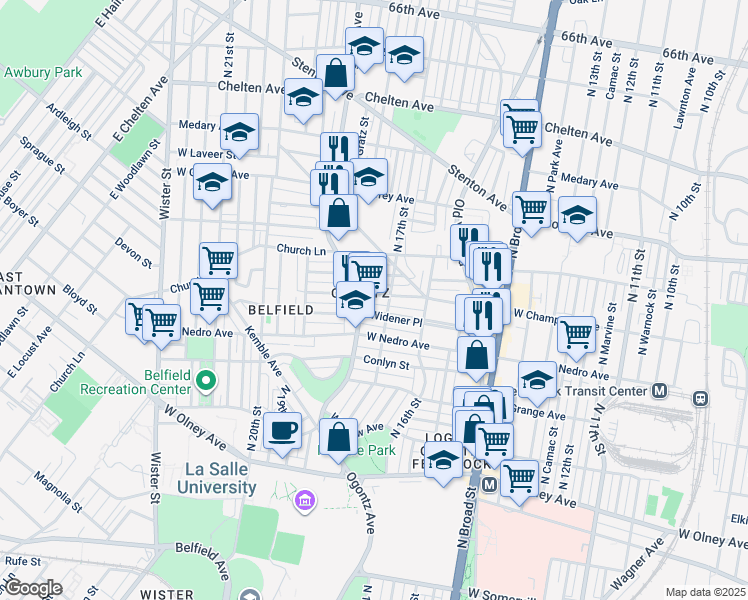map of restaurants, bars, coffee shops, grocery stores, and more near 1716 West Champlost Avenue in Philadelphia