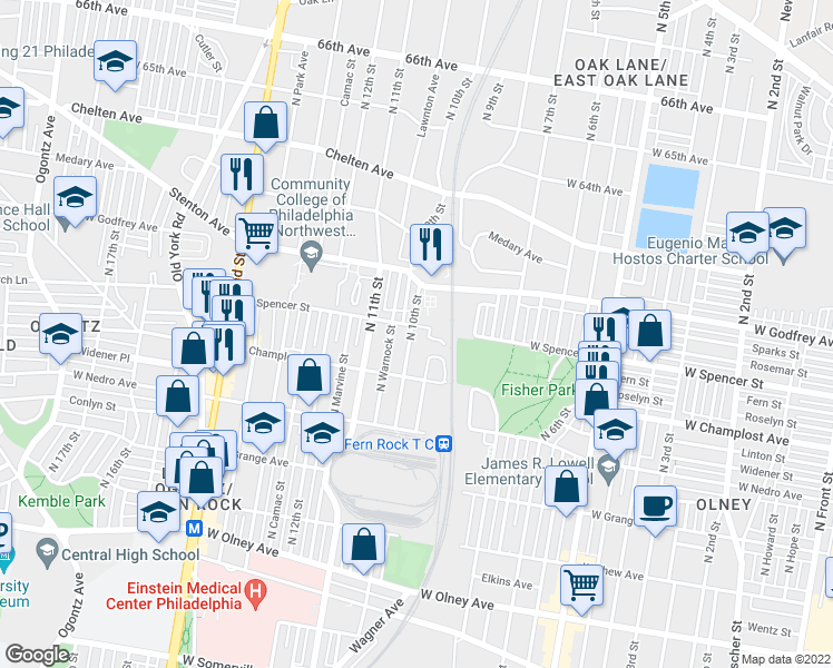 map of restaurants, bars, coffee shops, grocery stores, and more near 6049 North 10th Street in Philadelphia