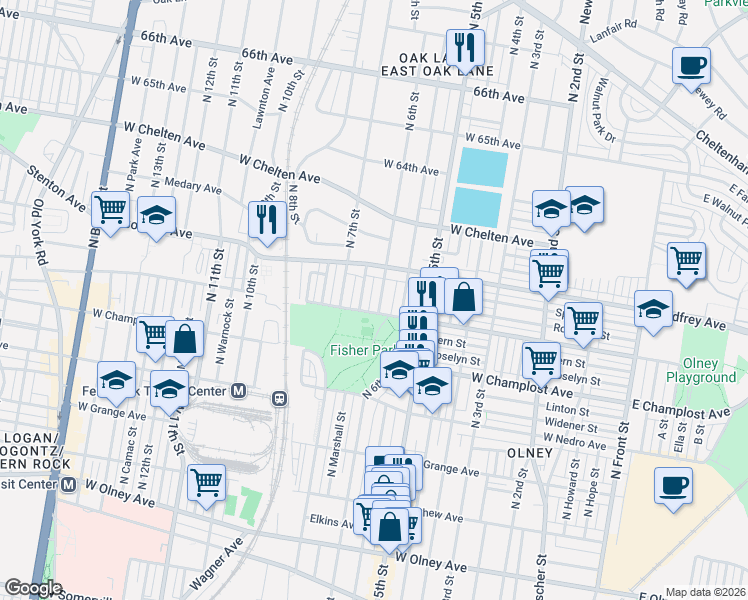 map of restaurants, bars, coffee shops, grocery stores, and more near 6146 North 6th Street in Philadelphia