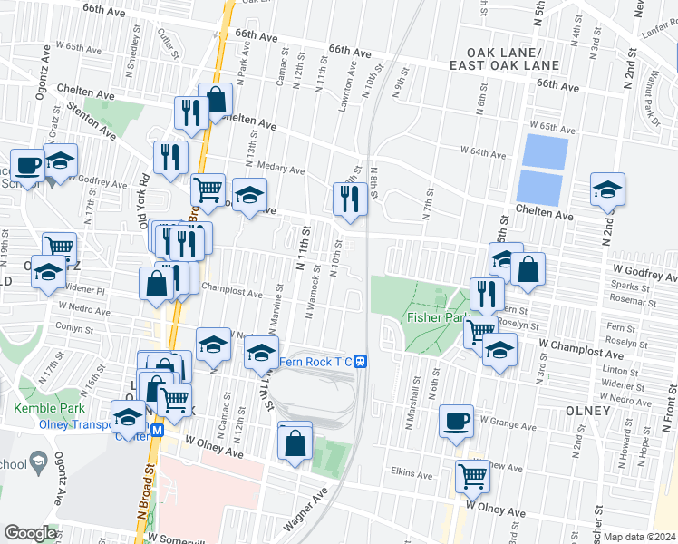 map of restaurants, bars, coffee shops, grocery stores, and more near in Philadelphia
