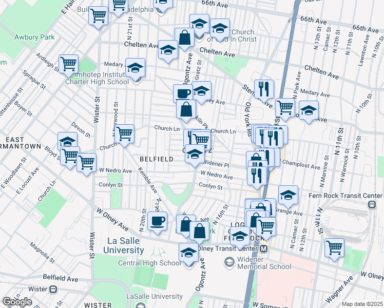 map of restaurants, bars, coffee shops, grocery stores, and more near in Philadelphia