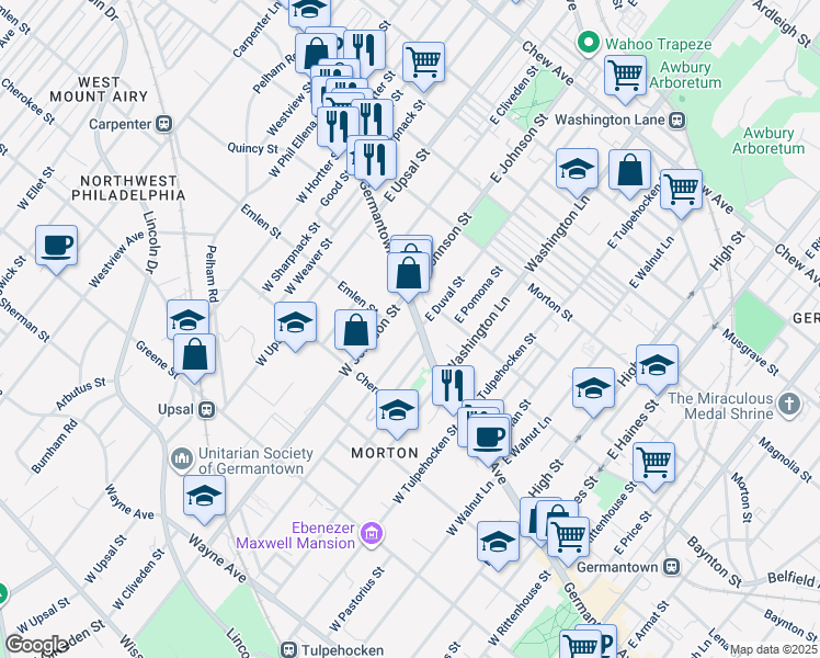 map of restaurants, bars, coffee shops, grocery stores, and more near in Philadelphia