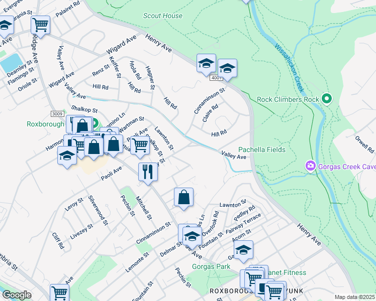 map of restaurants, bars, coffee shops, grocery stores, and more near 7100 Valley Avenue in Philadelphia