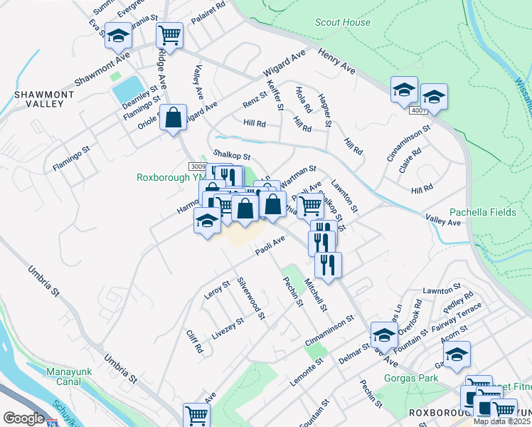 map of restaurants, bars, coffee shops, grocery stores, and more near 520 Wartman Street in Philadelphia