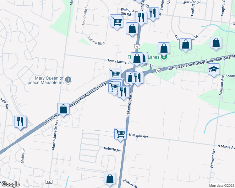 map of restaurants, bars, coffee shops, grocery stores, and more near 2360 Lakewood Road in Toms River