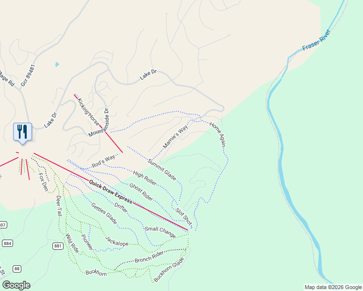 map of restaurants, bars, coffee shops, grocery stores, and more near 1121 Lake Drive in Granby