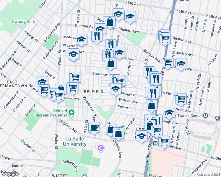 map of restaurants, bars, coffee shops, grocery stores, and more near 1822 West Champlost Avenue in Philadelphia