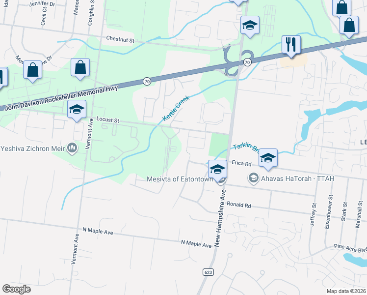 map of restaurants, bars, coffee shops, grocery stores, and more near 12 Vilna Lane in Lakewood