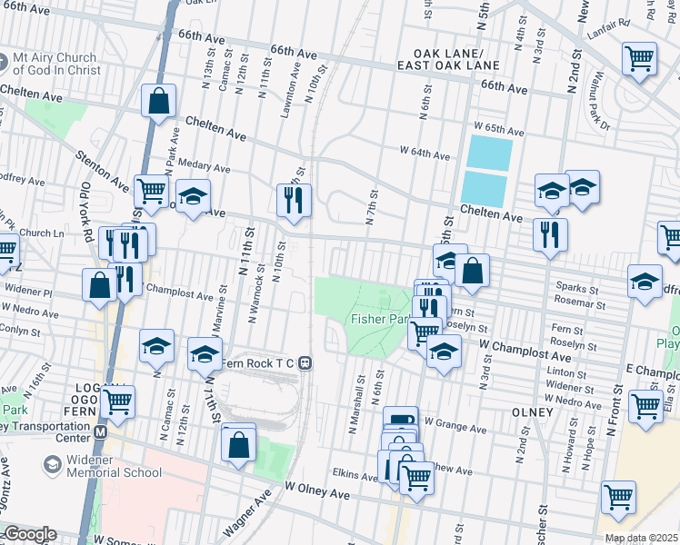 map of restaurants, bars, coffee shops, grocery stores, and more near 6102 North Franklin Street in Philadelphia