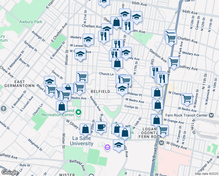 map of restaurants, bars, coffee shops, grocery stores, and more near 1860 West Champlost Avenue in Philadelphia
