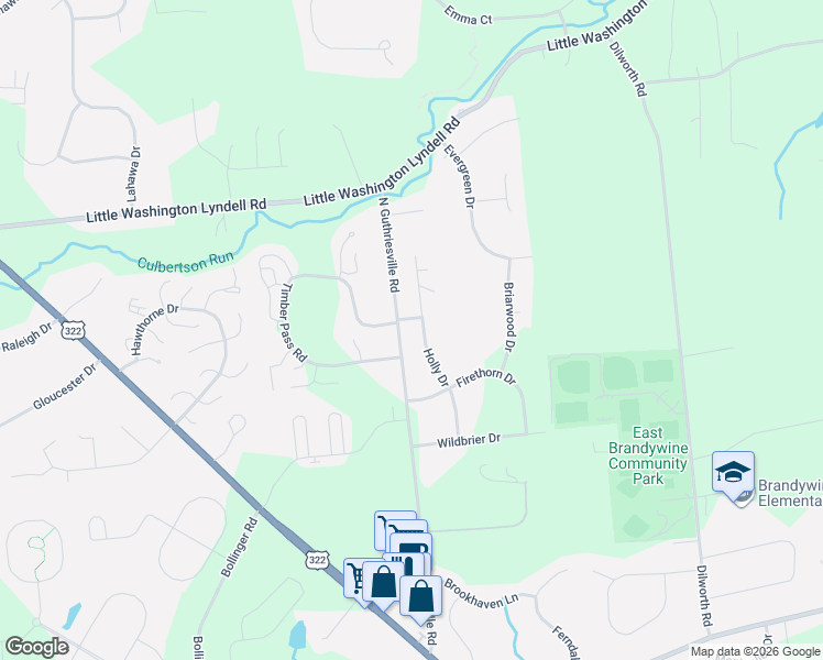map of restaurants, bars, coffee shops, grocery stores, and more near 117 Holly Drive in Downingtown