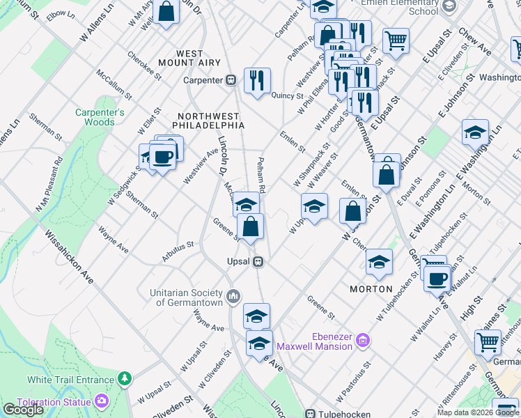 map of restaurants, bars, coffee shops, grocery stores, and more near in Philadelphia